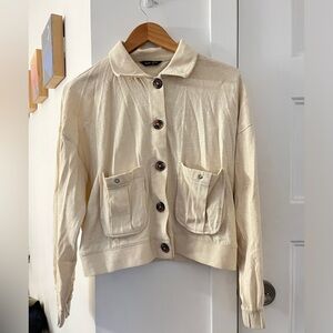 Splash cream light and soft bomber jacket / cardigan with collar
